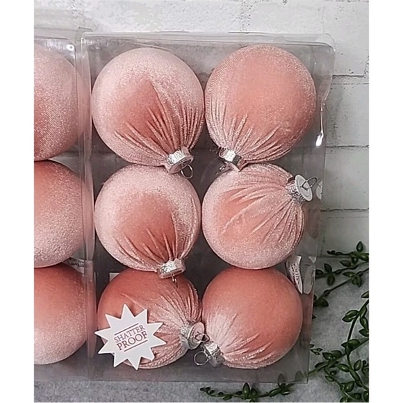 Set of 12 Velvet Pink Holiday Ornaments - Picture 3 of 5